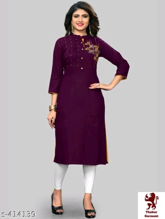 Women's Embroidered Straight Rayon Purple Kurtis uploaded by business on 6/24/2021