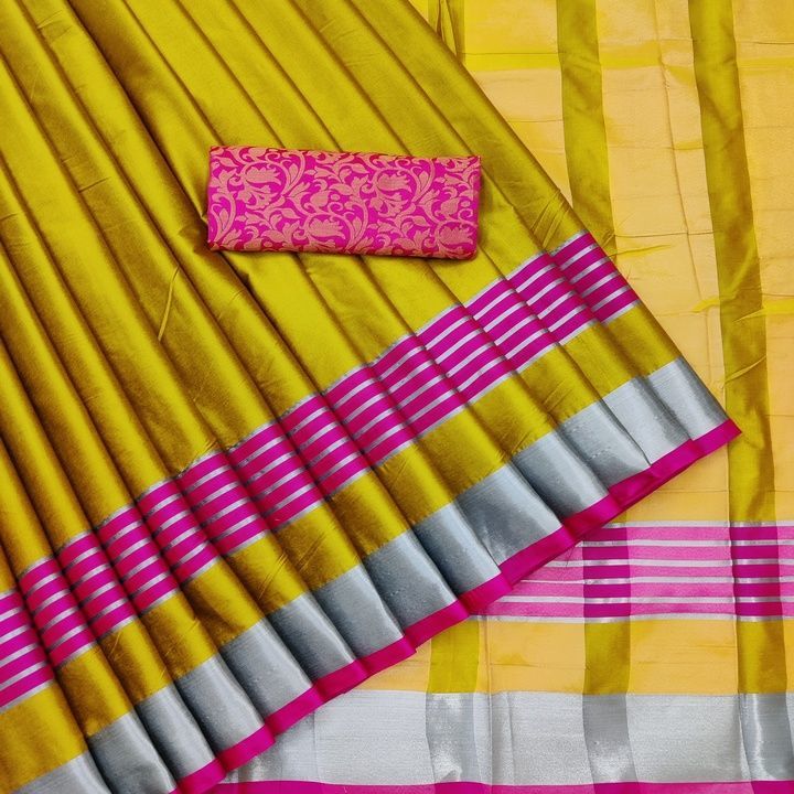 Post image *STOP &amp; SHOP*Aura Saree...

🌹Fabric - *Aura cotton silk*
🌹blouse- * heavy jecord broket blouse*

               🌹Rate- 350/-🌹

Saree 5.5 MTR and 0.80 MTR Contrast Matching Blouse

👉Washable Saree
👉Single pc available 
👉Full set available 
 
Stock ready to ship.....