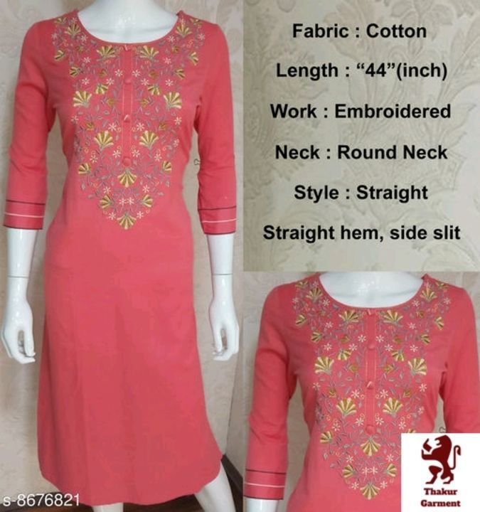 Women's Embroidered Cotton Kurtis uploaded by Vikas Kumar on 6/24/2021