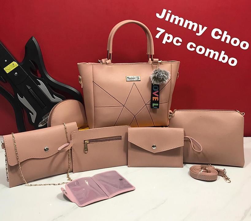 JIMMY CHOO 7PC COMBO 

THE BEST QUALITY

1) MAIN BAG WITH BACK CHAIN
2) SLING BAG
3) MONEY CARRYING  uploaded by Fantastic women's collections on 8/16/2020