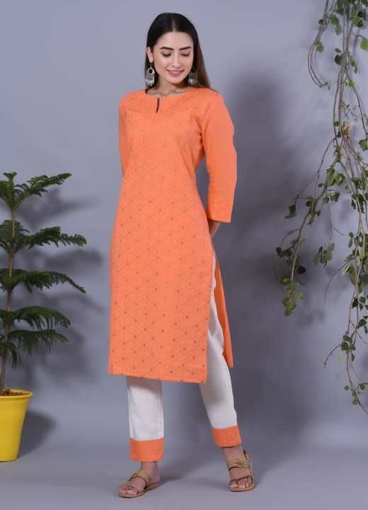 Post image Price - 550
Febric - cotton flex with Embroidery with cotton flex pent 
Lenght - ) lenght of kurta 45 lenght of pent 40 full length
Size - m to xxl nd 3 xl also available