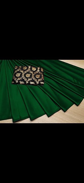 Satin plain saree with brocade blouse uploaded by business on 8/16/2020