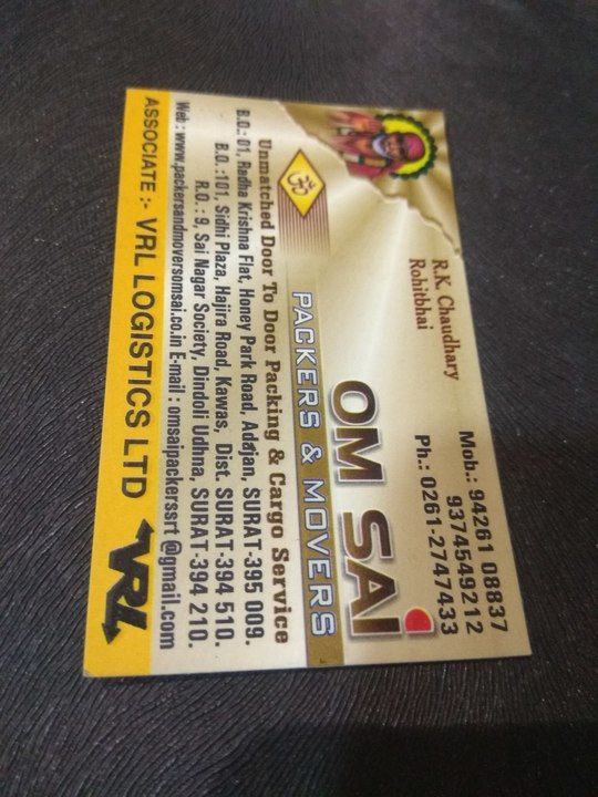 Visiting card uploaded by Om Sai Packers and Movers on 6/25/2021