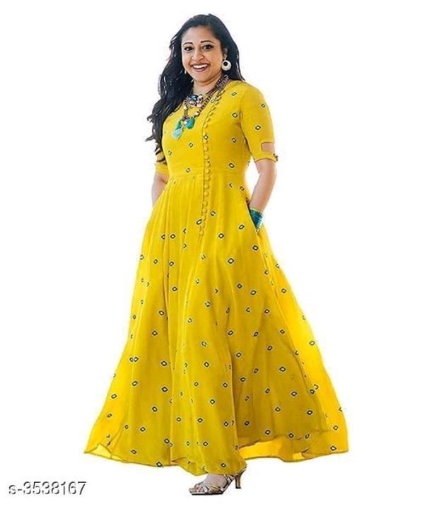 Women Rayon Anarkali Printed Yellow Kurti uploaded by business on 6/25/2021