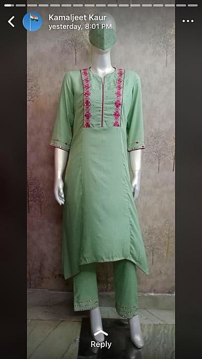 Mint green Mirror work kurti with pants uploaded by business on 8/16/2020
