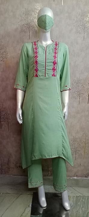 Mint green Mirror work kurti with pants uploaded by Robindesigns on 8/16/2020