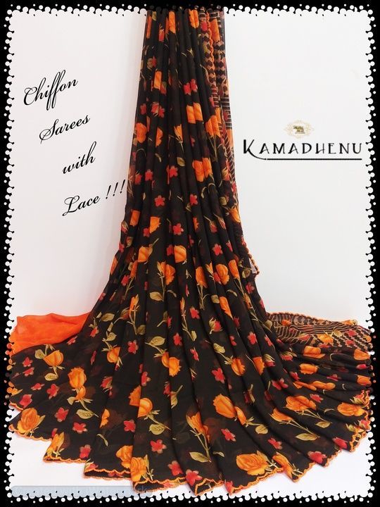 Chiffon sarees with lace uploaded by KAMADHENU on 6/26/2021