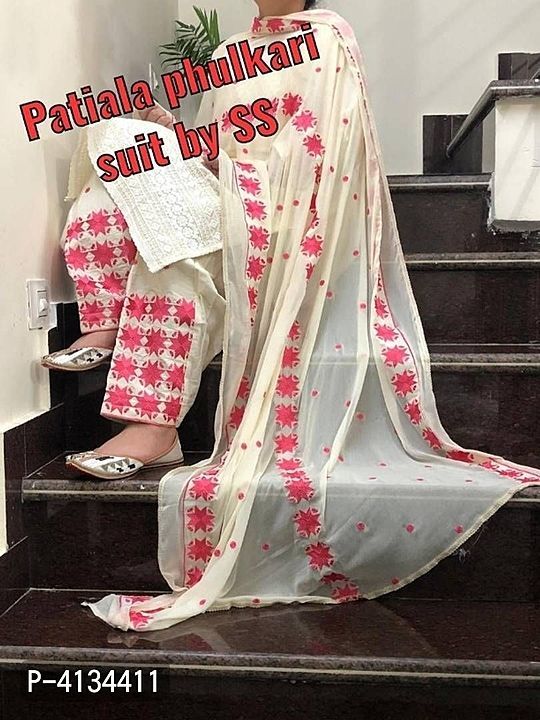 Post image Cotton Chikankari Women's Kurta &amp; Patiyala With Dupatta

Fabric: Cotton
Type: Kurta, Bottom and Dupatta Set
Style: Chikankari
Design Type: Straight
Sizes: M (Bust 38.0 inches), L (Bust 40.0 inches), XL (Bust 42.0 inches), 2XL (Bust 44.0 inches), 3XL (Bust 46.0 inches)
Returns:  Within 7 days of delivery. No questions asked