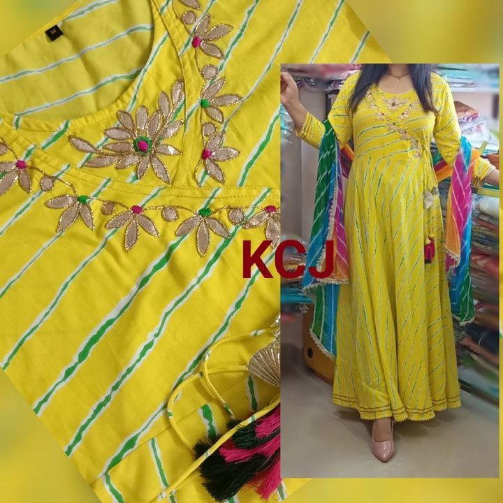 Leheriya Rayon Angrakha gotta work gown uploaded by KCJ Deziner on 6/26/2021