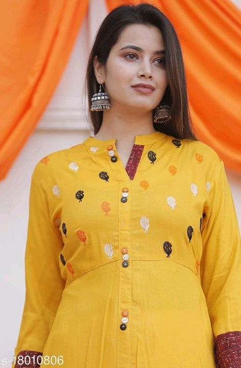 Women Rayon Straight Embroidered Yellow Kurti uploaded by Universal women fashion on 6/27/2021