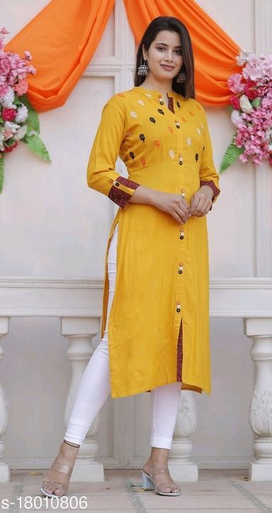 Women Rayon Straight Embroidered Yellow Kurti uploaded by Universal women fashion on 6/27/2021