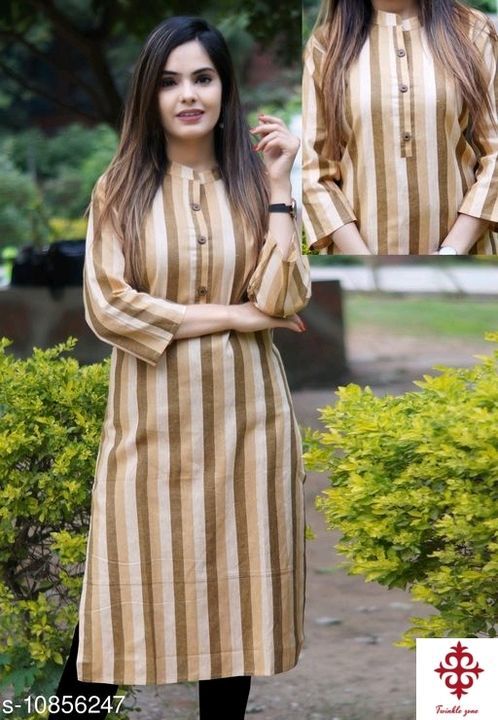 Women Khadi Cotton Straight Stripe Kurti uploaded by business on 6/27/2021