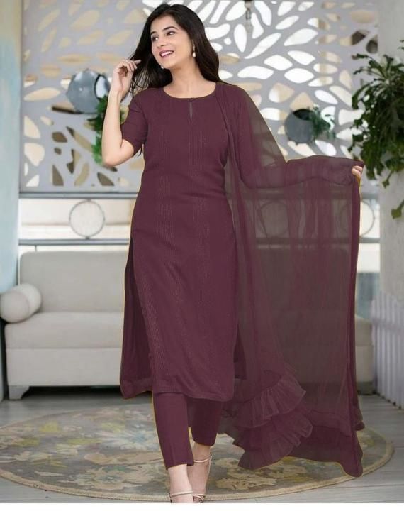 Post image PRICE : 1230 RS 

👉Top Fabric : Reyon
👉Top Work : Thred Work With Sequences Work
👉Top Inner : Silk
👉Top Stiching type : Up to 42 size Full stich
👉Top Length : 45"
👉Pant Fabrics : Reyon
👉Pant Size : Free Size With Elastic
👉Pant Length : 38"
👉Dupata Fabric : Net
👉Dupata Work : Ruffle With Less
👉Dupata Size : 2.10 MTR

(2 or more then 2 pieces, price will be different) 

Free shipping