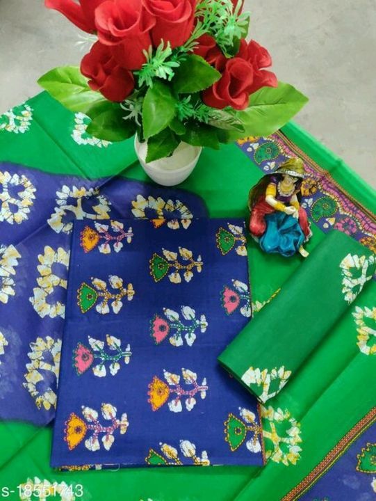 Post image Aishani Ensemble Salwar Suits &amp; Dress Materials
Top Fabric: Cotton + Top Length: 2.25 MetersBottom Fabric: Cotton + Bottom Length: 2.25 MetersDupatta Fabric: Cotton + Dupatta Length: 2.25 MetersLining Fabric: No LiningType: Un StitchedPattern: PrintedMultipack: Single

Dispatch: 1 DayDM ME FOR ORDER