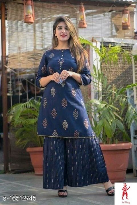 Women's Printed Office Wear Kurta Set with Sharara uploaded by business on 6/28/2021