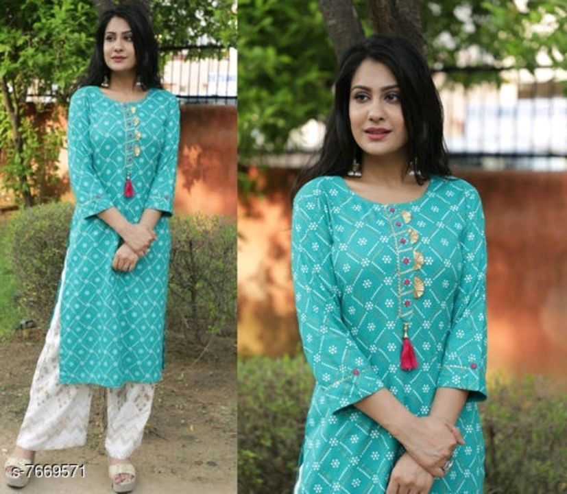 Women long rayon printed kurti with plazzo uploaded by business on 6/29/2021