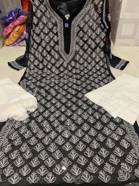 Chicken work kurti with dupatta & pant uploaded by Sudha's collection on 6/29/2021