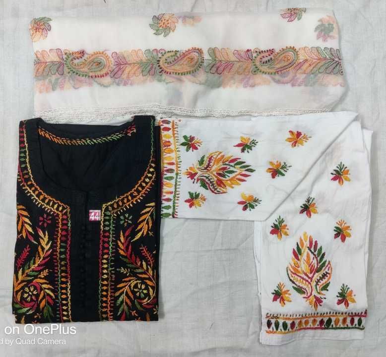 Post image *_AFP Presents_*

✨Glace cotton multi work set

✅Fabric - Glace Cotton
✅Gala booties
✅Multi thread 
✅Ghaspatti work 
✅Fine chikankari 
✅Length 46"
✅Size 38 to 44
*Only Kurti Price- 850/- Free shipping*

✅Chikan pant 
✅Stretchable cotton 
✅With multi work
✅Fine Chikankari  
✅Free size 
*Only Pant - 699/- Free shipping*

✅Chiffon duptta 
✅2.25 Mtrs 
✅With lace
✅Multi colour handwork 
 *Only Dupatta Price- 680/- Free shipping*

*Set Price dupatta 1499/- Free Shipping*