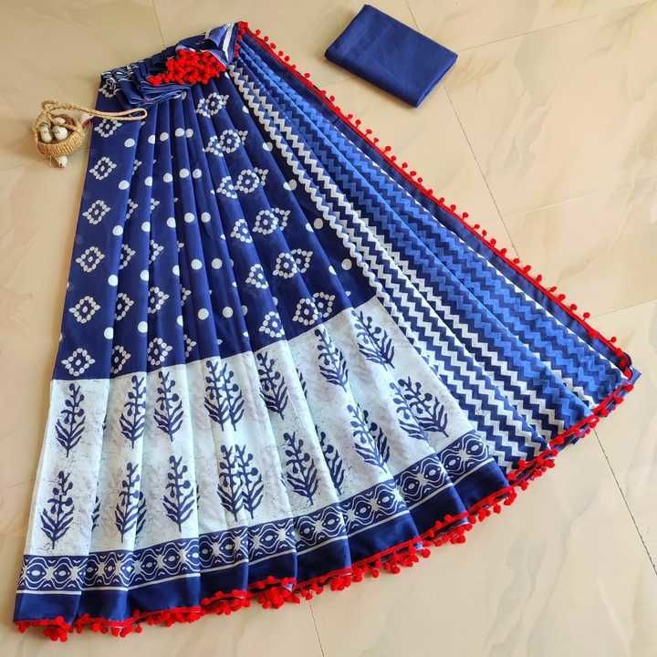 Cotton saree with pom pom uploaded by business on 6/30/2021