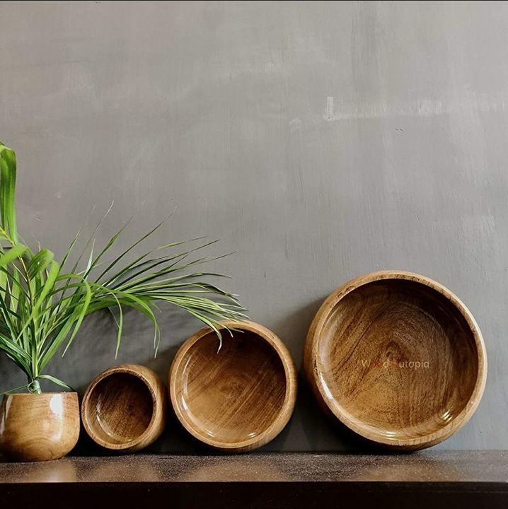 WOODUTOPIA Wooden Bowl || Set of 3 || Food Safe || Acacia Wood || Hot/Cold Meal uploaded by business on 6/30/2021