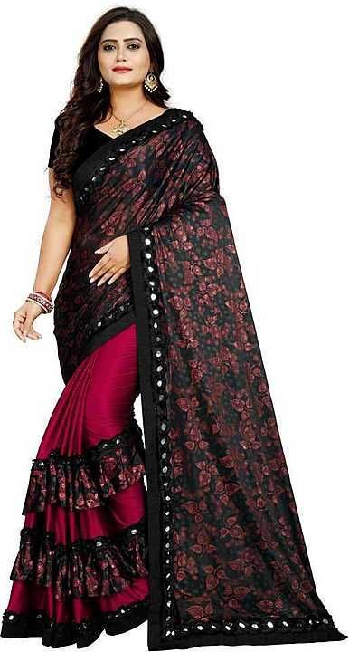 laycra red saree( Black )	
price:-499
fabric care :-Machine Wash as per tag	
material:- Lycra Ble uploaded by kpfashion on 8/18/2020
