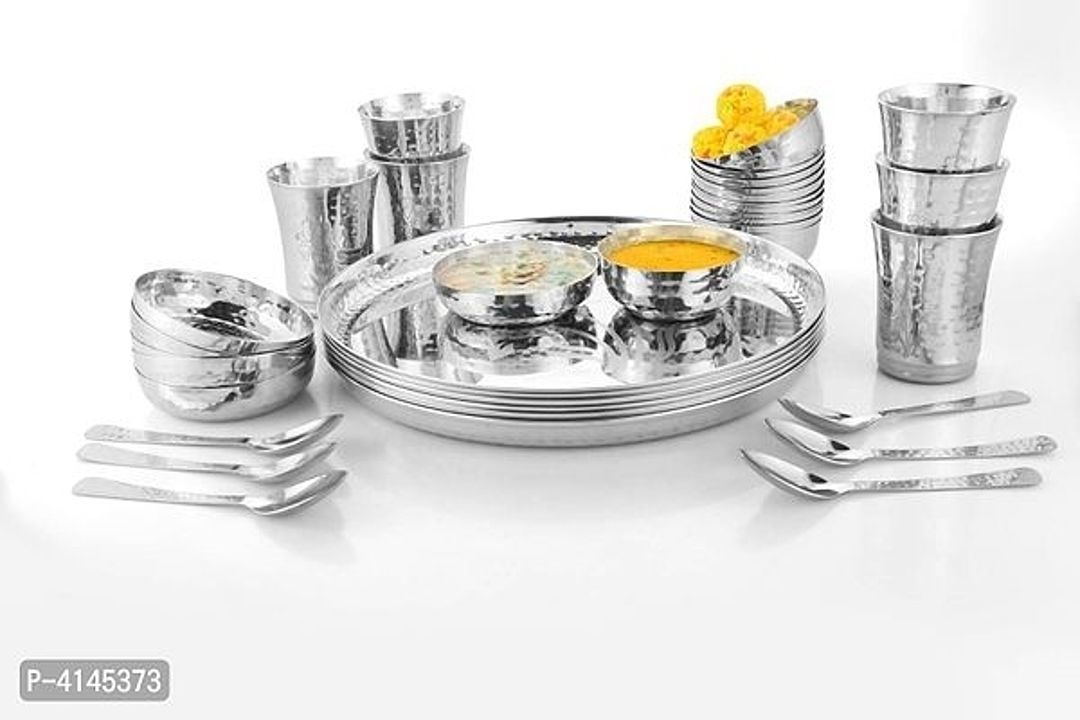 Post image Premium Stainless Steel 42Pcs Floral Laser Finish Dinner Set

Length : 35.0

Width : 13.0

Height : 34.0

Within 6-8 business days However, to find out an actual date of delivery, please enter your pin code.

This Set of 42 piece is a perfect fit for people who want complete dinning set for thier family as it contain 6 thali , 6 Glass , 6 Spoon , 12 Katori (Bowl) , 6 Halwa Plate , 6 salad Plate ,all these with having laser finish design on it. These serveware is perfect for the gifting . serveware can be stored in freeze for storing the cook food. Serveware looks better while serving it increases your status by having stylish products on your dinning table. new generation style of laser finish which decorates your serving dishes

wats app 9004849487
dm for rates..