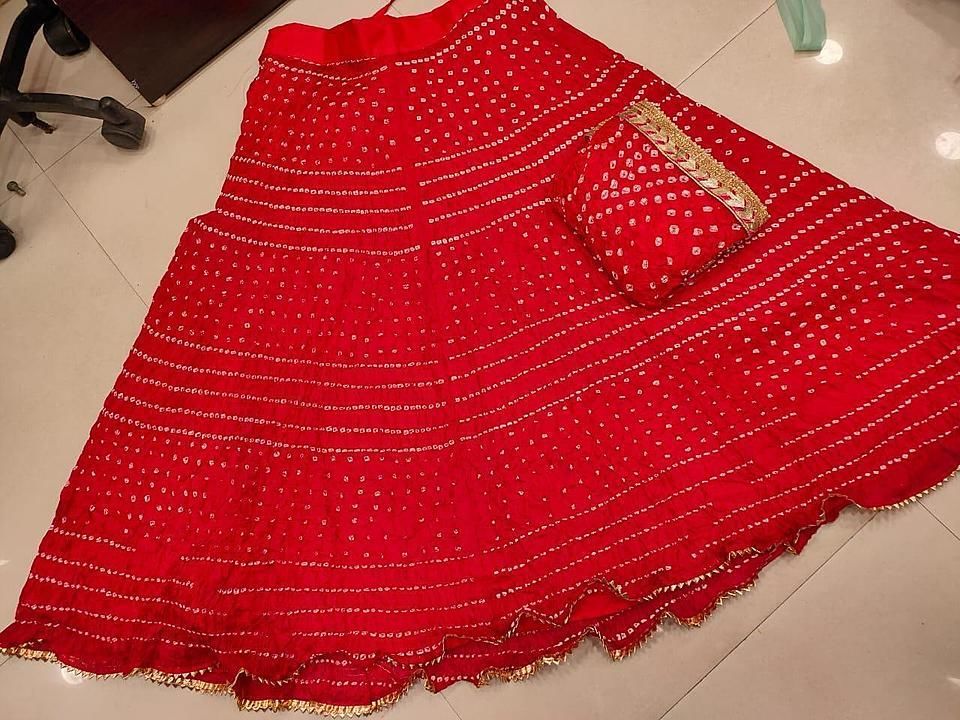 Silk Bandhej lehnga 😍

Silk blouse 👍
Bandhej duppta with gota Patti border 
Full Stiched lhnga 👌 uploaded by business on 8/18/2020