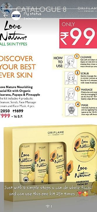 Oriflame  Facial kit of love Nature
(SUITABLE FOR ALL SKIN TYPES) uploaded by Oriflame SV on 8/18/2020