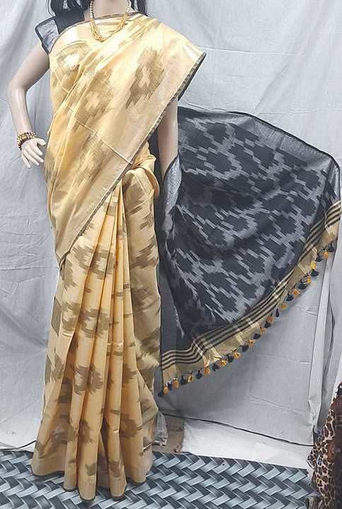 Post image 100% cottan ikkat saree size length 5.50 meters cottan fabric blouse 90 cm