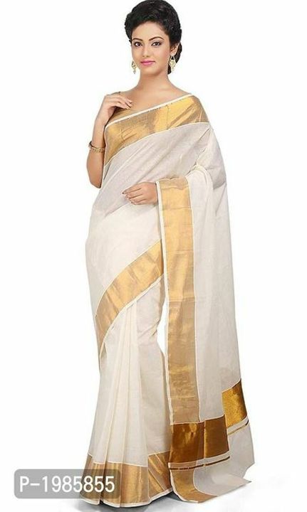 White Kerala Kasavu Cotton Saree With Blouse Piece uploaded by Fashion ki Duniya on 7/2/2021