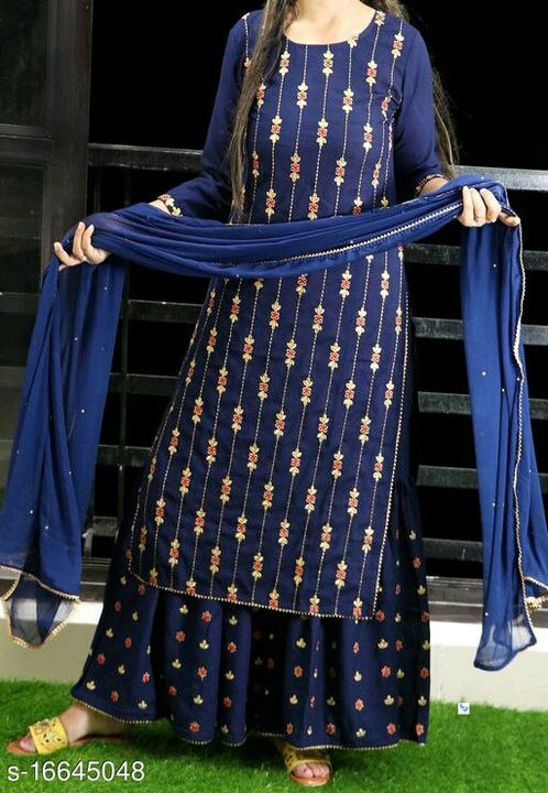 Women Rayon Straight Printed Long Kurti With Palazzos uploaded by business on 7/3/2021