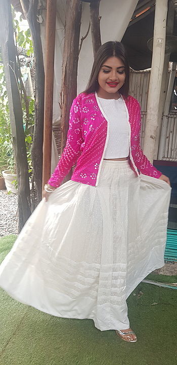 Designer Bandhni cotton skirt full flare 3 pc set uploaded by Sanasara on 8/18/2020