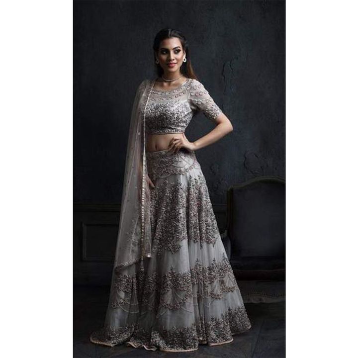 Grey Colored Partywear Designer Embroidered Net With Silk Lehenga Choli - LC 66 uploaded by business on 7/3/2021
