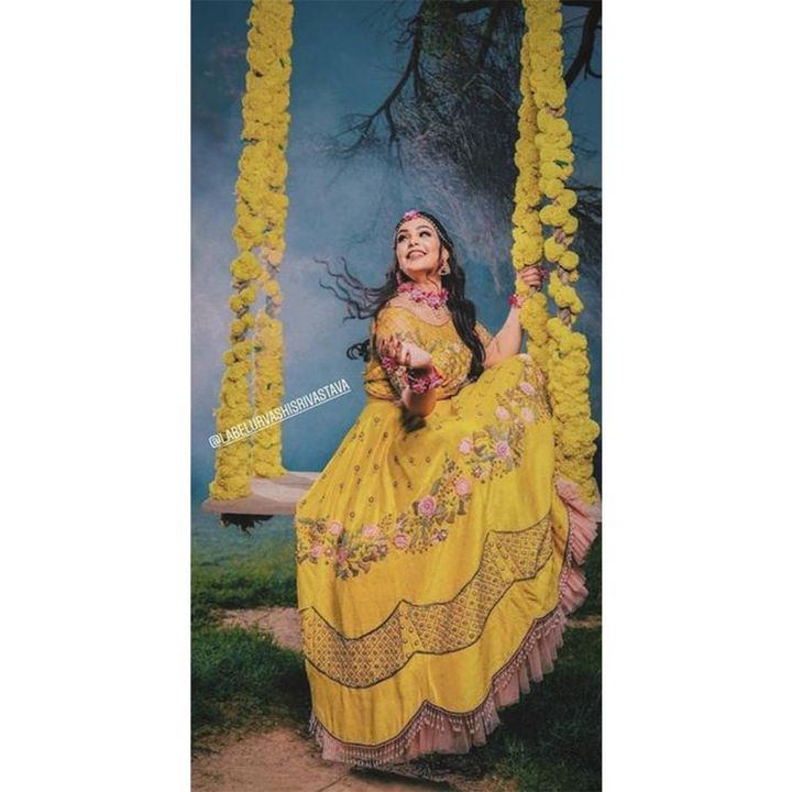 Yellow Colored Party Wear Peach Colored Dupatta Lehenga Choli With Embroidery Work LC 262 uploaded by business on 7/3/2021