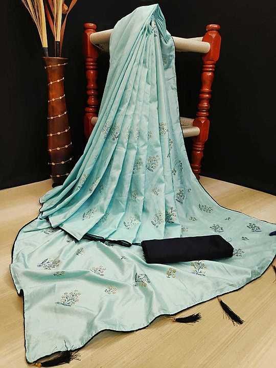Fabric - Dola silk 
Work - foil zari work  with latkan 
Blouse - banglory  uploaded by Nakoda Creation on 8/19/2020