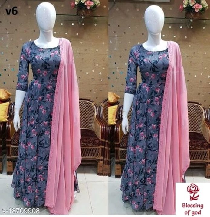 Post image I want 1 Gowns stiched of Blue and pink duppatta.
Below is the sample image of what I want.