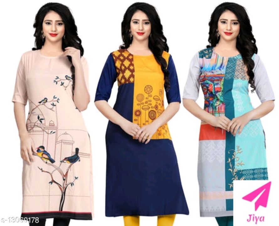Post image Catalog Name:*Abhisarika Alluring Kurtis*Fabric: CrepeSleeve Length: Three-Quarter SleevesPattern: PrintedCombo of: Combo of 3Sizes:S (Bust Size: 36 in, Size Length: 44 in) M (Bust Size: 38 in, Size Length: 44 in) L (Bust Size: 40 in, Size Length: 44 in) XL (Bust Size: 42 in, Size Length: 44 in) XXL (Bust Size: 44 in, Size Length: 44 in) 
Easy Returns Available In Case Of Any Issue*Proof of Safe Delivery! Click to know on Safety Standards of Delivery Partners- https://ltl.sh/y_nZrAV3
Combo of 3 trandy suits Rupees₹ 649