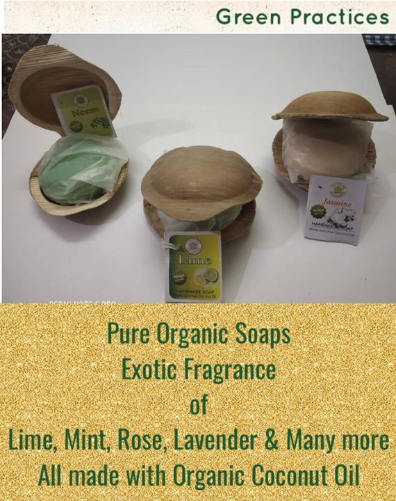Post image Organic soaps with pure coconut oil available in 10 different fragrance
Aloevera
Rose
Basil
Jasmine
Sandal
Multani mitti
Turmeric
Lavender