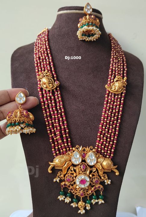 Long real kempu necklaace uploaded by Lalitha collections on 7/5/2021