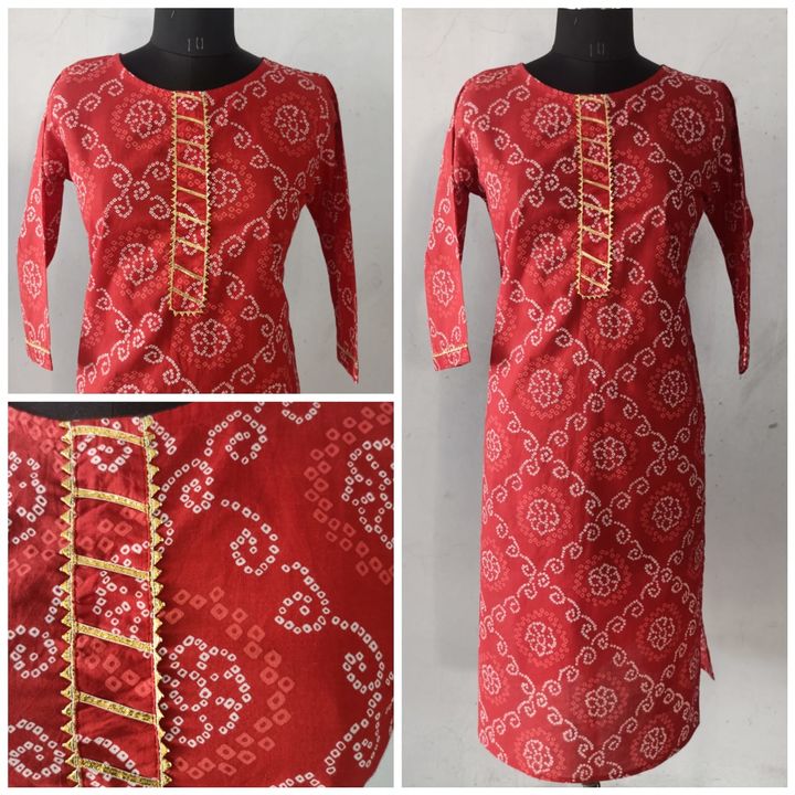 Red badhani printed cotton straight kurta uploaded by business on 7/5/2021