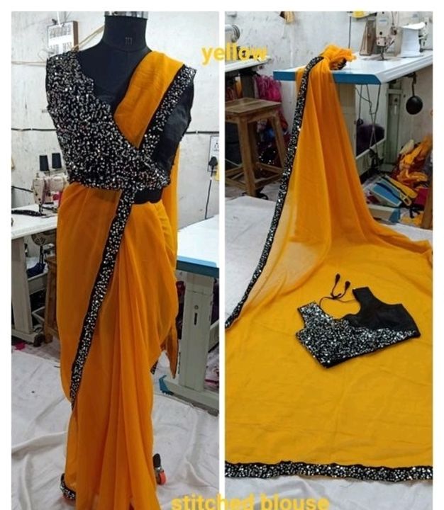 Post image Sequence border saree with stitched designer blouse...Cod available free shipping...More colors available ping for details..