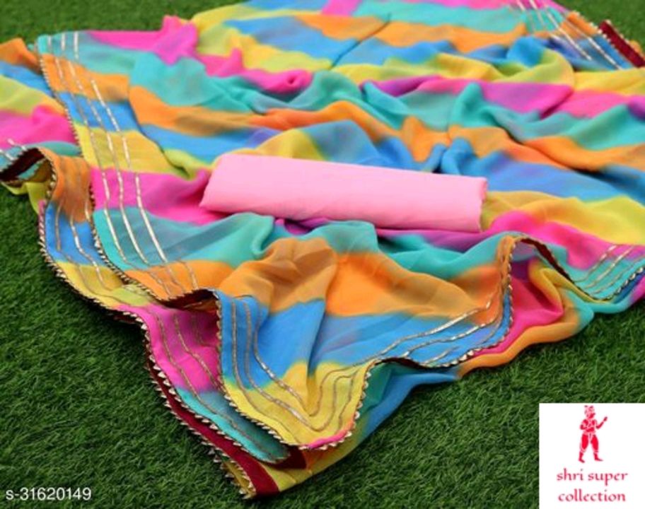 Post image Trendy Sensational Sarees
Saree Fabric: GeorgetteBlouse: Running BlouseBlouse Fabric: Italian SilkPattern: PrintedBlouse Pattern: SolidMultipack: SingleSizes: Free Size (Saree Length Size: 5.5 m, Blouse Length Size: 0.8 m) 
Dispatch: 2-3 Days