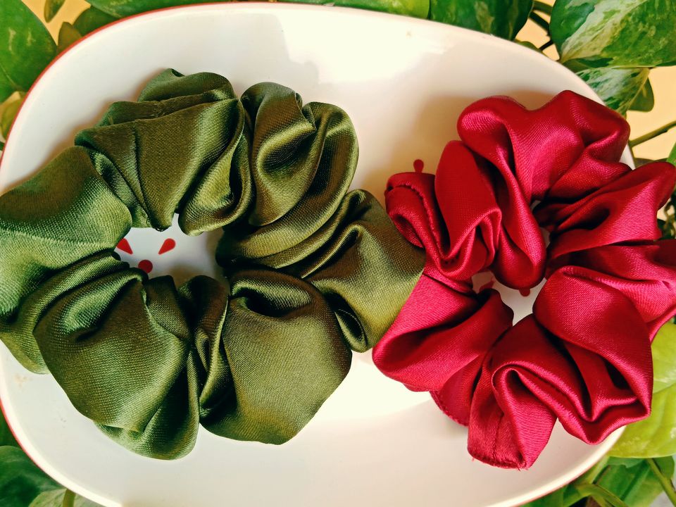 Olive Green And Red Satin Scrunchie uploaded by business on 7/5/2021