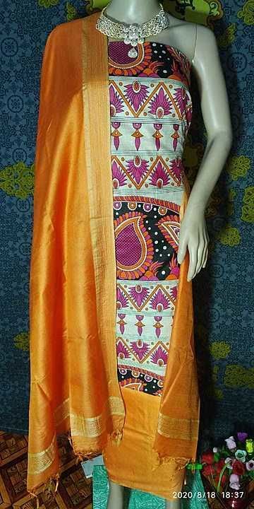 Post image Cotton khadi silk suits with printed 
Top length:-2.40 Meter
Bottom length:-2.40 Meter
Dupatta length:-2.40 Meter
Party wear suits
Pattern solid