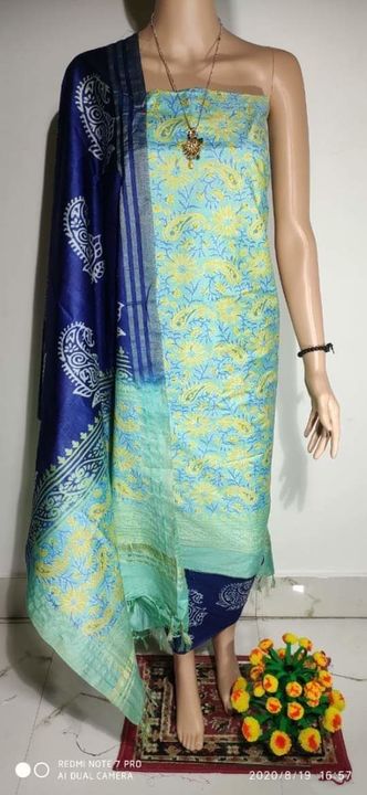 Katan silk unstitched suit fabric uploaded by The wardobe mantra on 7/5/2021