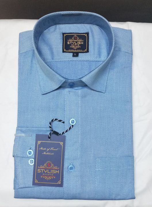 Light blue textured cotton formal/casual shirt uploaded by business on 7/5/2021