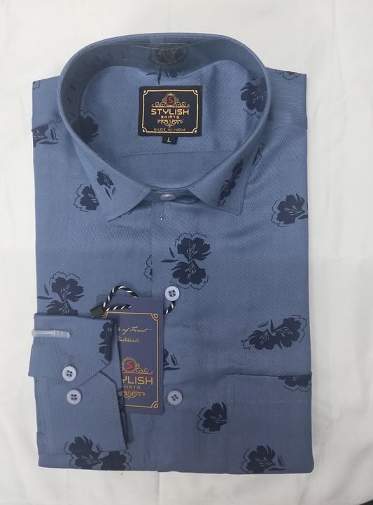 Denim blue printed cotton formal/casual shirt uploaded by Onkar Creations on 7/5/2021
