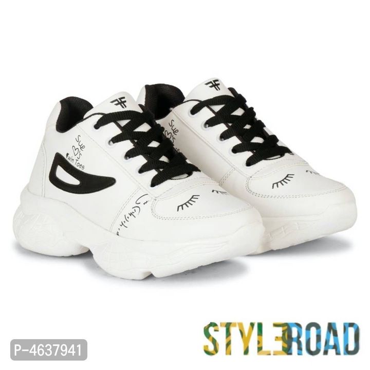 Product image with ID: styleroad-stylish-pu-white-printed-running-sports-shoes-for-women-abb27dc0
