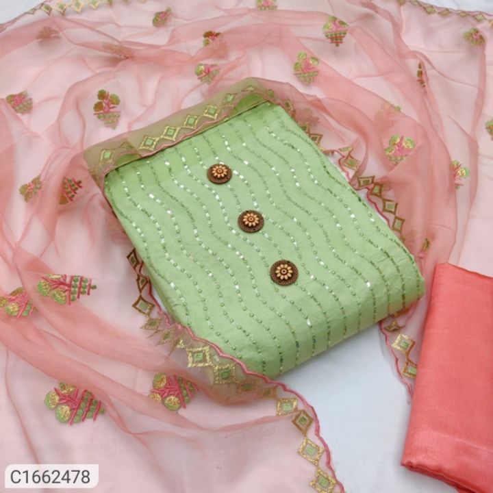Trending chanderi work suit piece uploaded by Women's accessories on 7/8/2021