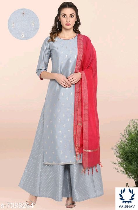Women Poly Silk Flared Printed Long Kurti With Palazzos And Dupatta uploaded by Vaibhav on 7/8/2021